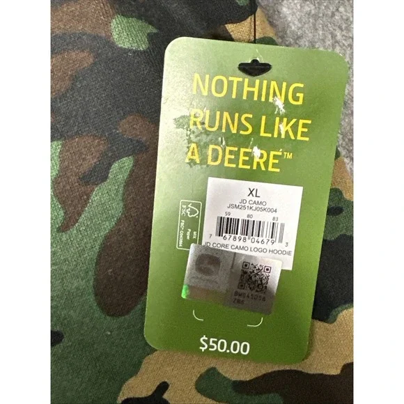 John Deere Hoodie Mens XL Core Camo Logo Sweatshirt NWT Outdoor Hunting(2W-11 - Picture 4 of 8